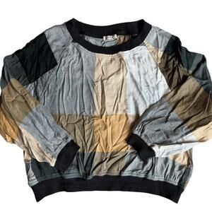 Free People Intimately Black/Yellow Checkered, Crew Neck, Sweater Shirt- M